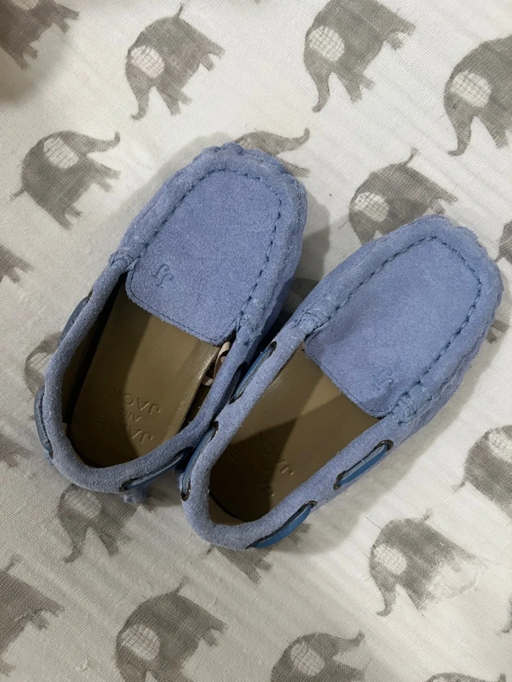 Janie and Jack Light Blue Suede Moccasin Kids Shoes